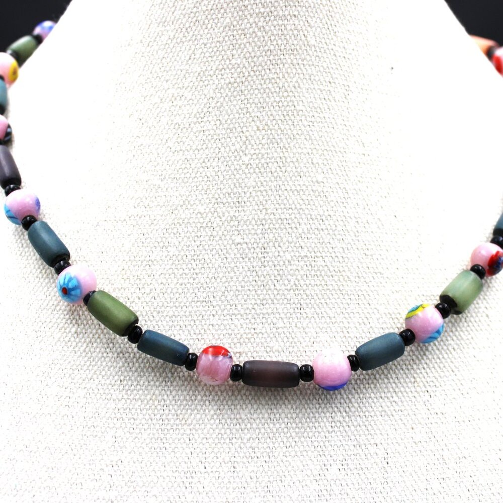 Marble Glass Beads with Buri Beads